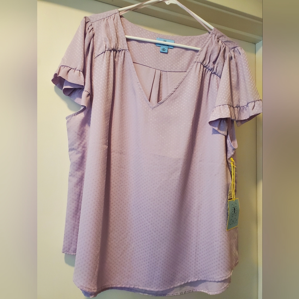 New CeCe Lilac Flutter Sleeve Ruffled Blouse - Picture 1 of 2